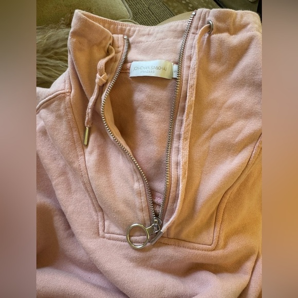Jonathan Simkhai- Pale PINK Zella Longsleeve Half Zip Cropped Sweatshirt - Picture 3 of 5